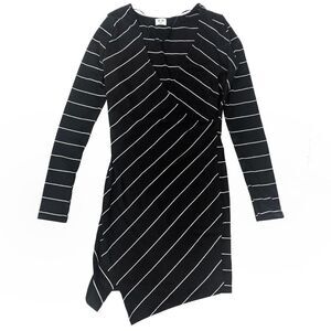 Renvy Black Striped Faux Wrap Long Sleeve Mini s S